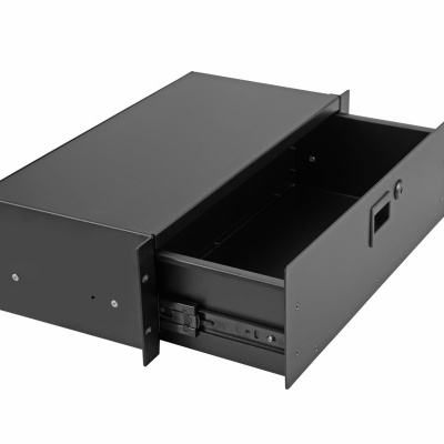 Gaveta metálica preta com porta lateral aberta