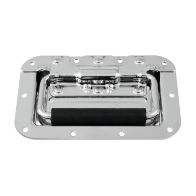 Puxador de porta retangular em metal cromado com pega preta