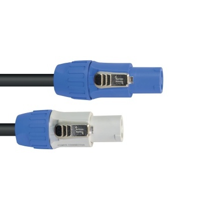 Cabo preto com conectores Speakon azul e branco para áudio profissional