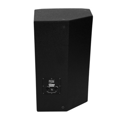 Coluna de som preta com painel de controlos central