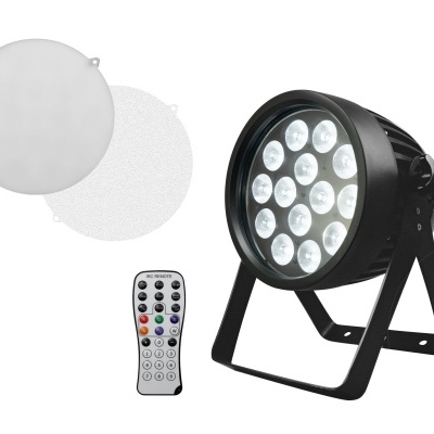 Projetor de luz LED preto com controle remoto e filtros brancos