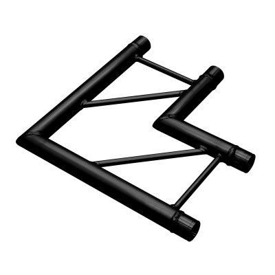 Estrutura triangular preta de tubos metálicos com reforços diagonais