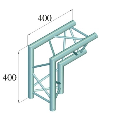 estrutura metálica tubular azul com reforços cruzados e dimensões 400x400 mm