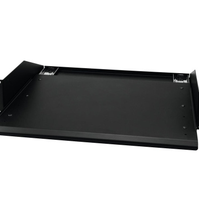 Prateleira metálica preta para rack com suporte lateral