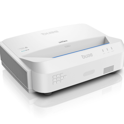 Projetor branco BenQ com botões e grelhas laterais