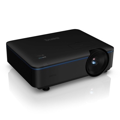 Projetor Benq preto com lente visível e detalhes azuis