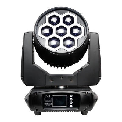 Luz móvel de palco profissional com lentes hexagonais azuis e painel de controlo
