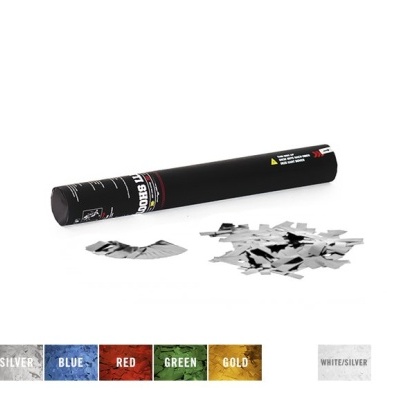 Tubo preto com confetis prateados e escala de cores