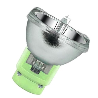 Lâmpada metálica com base verde para projetor sobre fundo branco