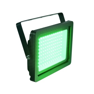 Holofote LED quadrado preto iluminado a verde com suporte ajustável