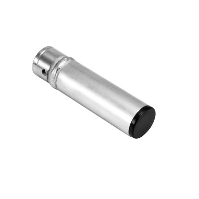 Bateria cilíndrica metálica prateada com tampa preta