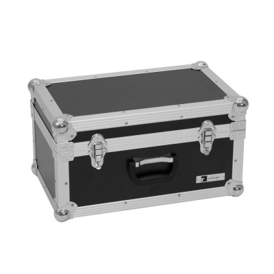 Mala de transporte preta com estrutura metálica prateada e pega