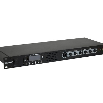 Aparelho electrónico preto tipo rack com ecrã e botões