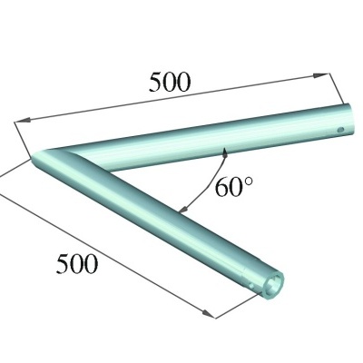 Objeto metálico em ângulo com medidas e ângulo indicado
