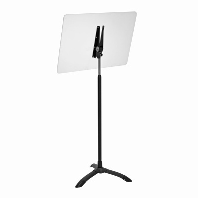 Suporte para partituras preto com base tripé e prendedor de folhas