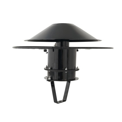 Peça metálica preta brilhante com base circular e tampa cónica