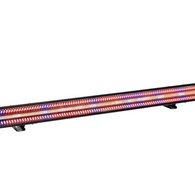 Barra de luz LED colorida com estrutura preta sobre base de suporte