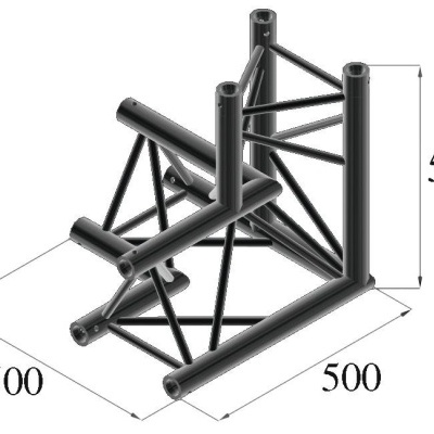 Estrutura tubular metálica preta em forma de L com barras cilíndricas e reforços triangulares