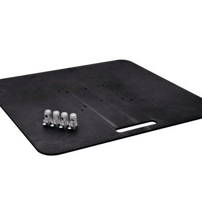 Tapete plástico preto com alça e cinco pesos metálicos