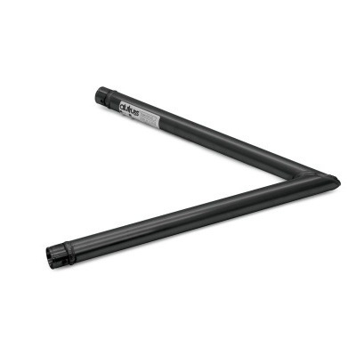 Peça triangular de tubos pretos com etiqueta QLEFY MWCE1