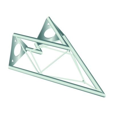 Suporte triangular metálico branco com barras estruturadas e orifícios para fixação