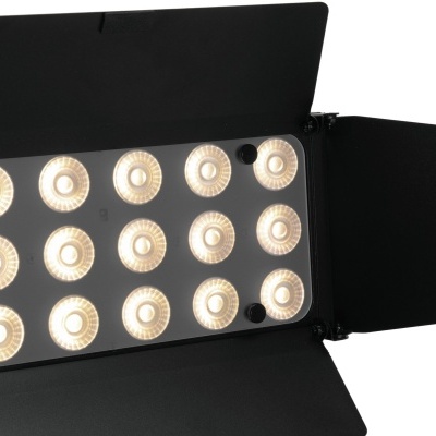 Painel de luz LED preto com várias luzes circulares acesas