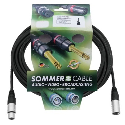 Cabo de áudio Sommer Cable com conectores XLR e jack 6,35 mm em embalagem verde