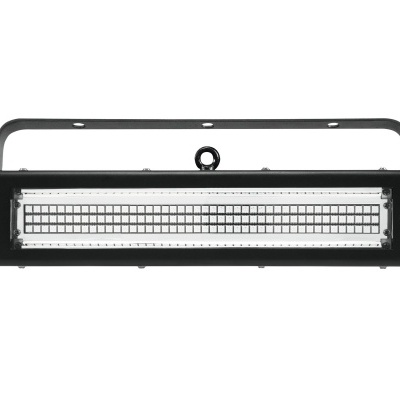 Projetor de luz LED retangular preto com suporte e LEDs visíveis