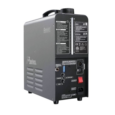 Máquina cinza escuro com alça e entradas na parte traseira