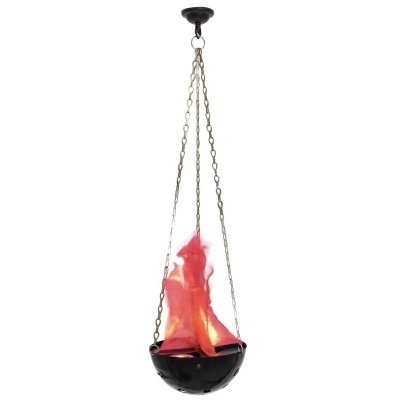 Candeeiro pendente com luz simulada de chamas em tons vermelhos e laranja