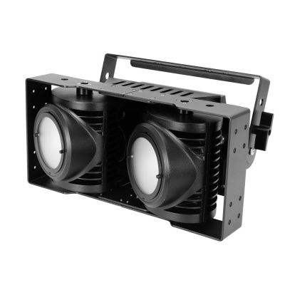 Projetor luz dupla preto com estrutura metálica e duas lentes circulares brancas