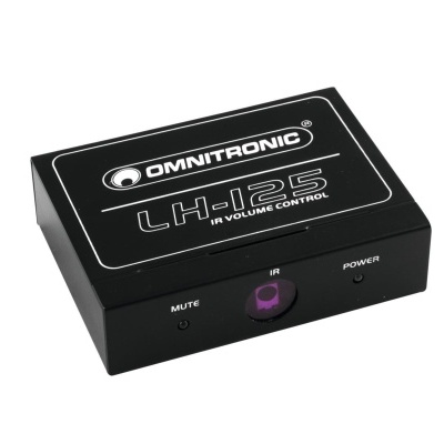 Dispositivo Omnitronic LH-125 controlo de volume IR preto com botão roxo e luzes