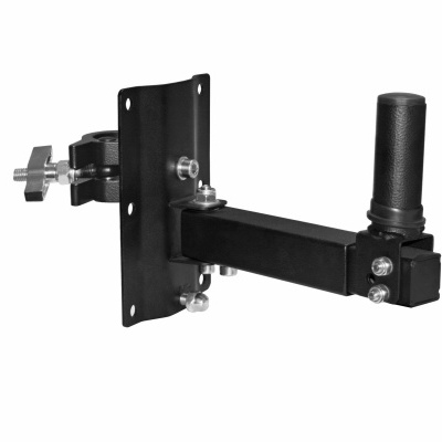 Suporte de parede metálico preto com braço ajustável e punho emborrachado