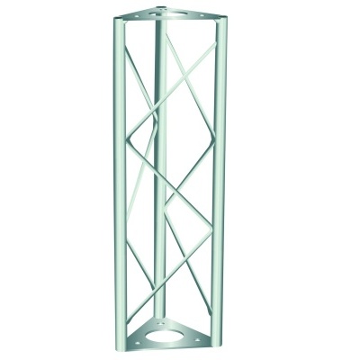 Estrutura metálica triangular prateada com design em cruz