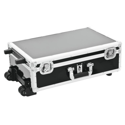 Mala de transporte preta resistente com rodas e cantos metálicos