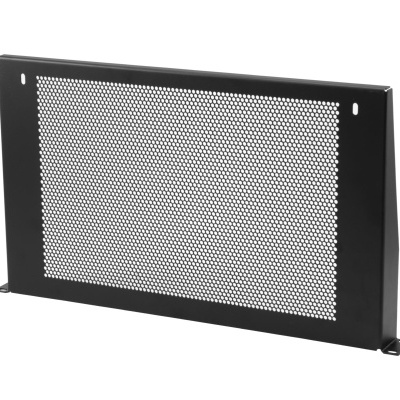 Grade de proteção retangular preta com padrão perfurado hexagonal