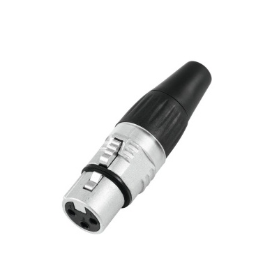 Conector XLR de 3 pinos prateado com parte superior preta
