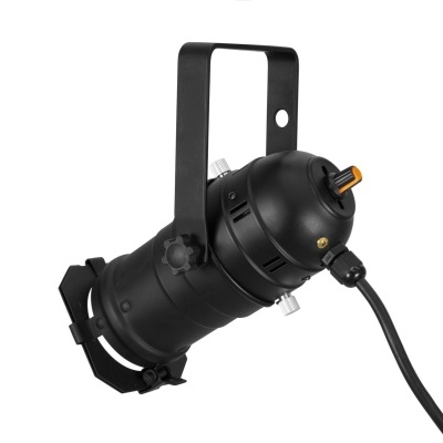 Refletor de luz negro con soporte metálico y cable eléctrico