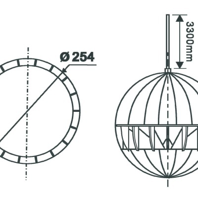Desenho técnico de esfera suspensa com dimensões Ø254 e altura 3300mm