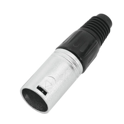 Conector audio XLR macho prateado e preto isolado