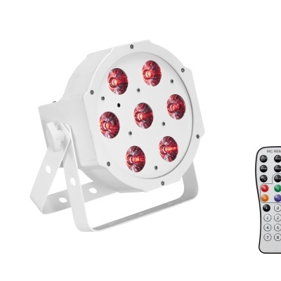 Refletor LED branco com sete LEDs vermelhos e controlo remoto multibotão preto e branco