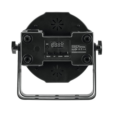 Luz de palco preta com ecrã digital e botões