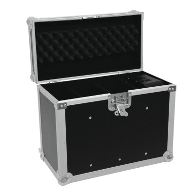 Caixa de transporte preta com estrutura metal prateado e interior em espuma preta