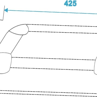 Desenho técnico de piscina insuflável quadrada com dimensões em centímetros