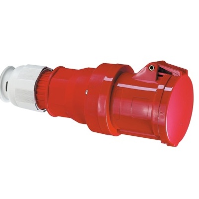 Tomada industrial vermelha e branca com tampa