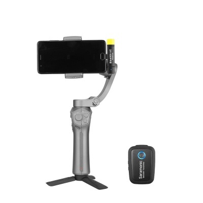 Estabilizador cinzento para smartphone com tripé e controlo remoto preto