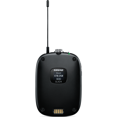Recetor áudio sem fios Shure SLXD1 preto com visor digital e antena