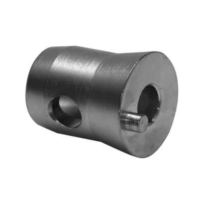 Peça mecânica cilíndrica metálica com orifícios e pino