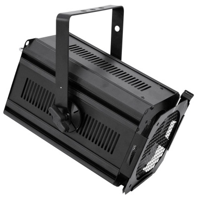 Refletor de iluminação cênica preto com alça e grade metálica