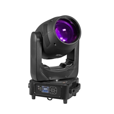 Refletor móvel profissional preto com lente roxa e painel digital azul